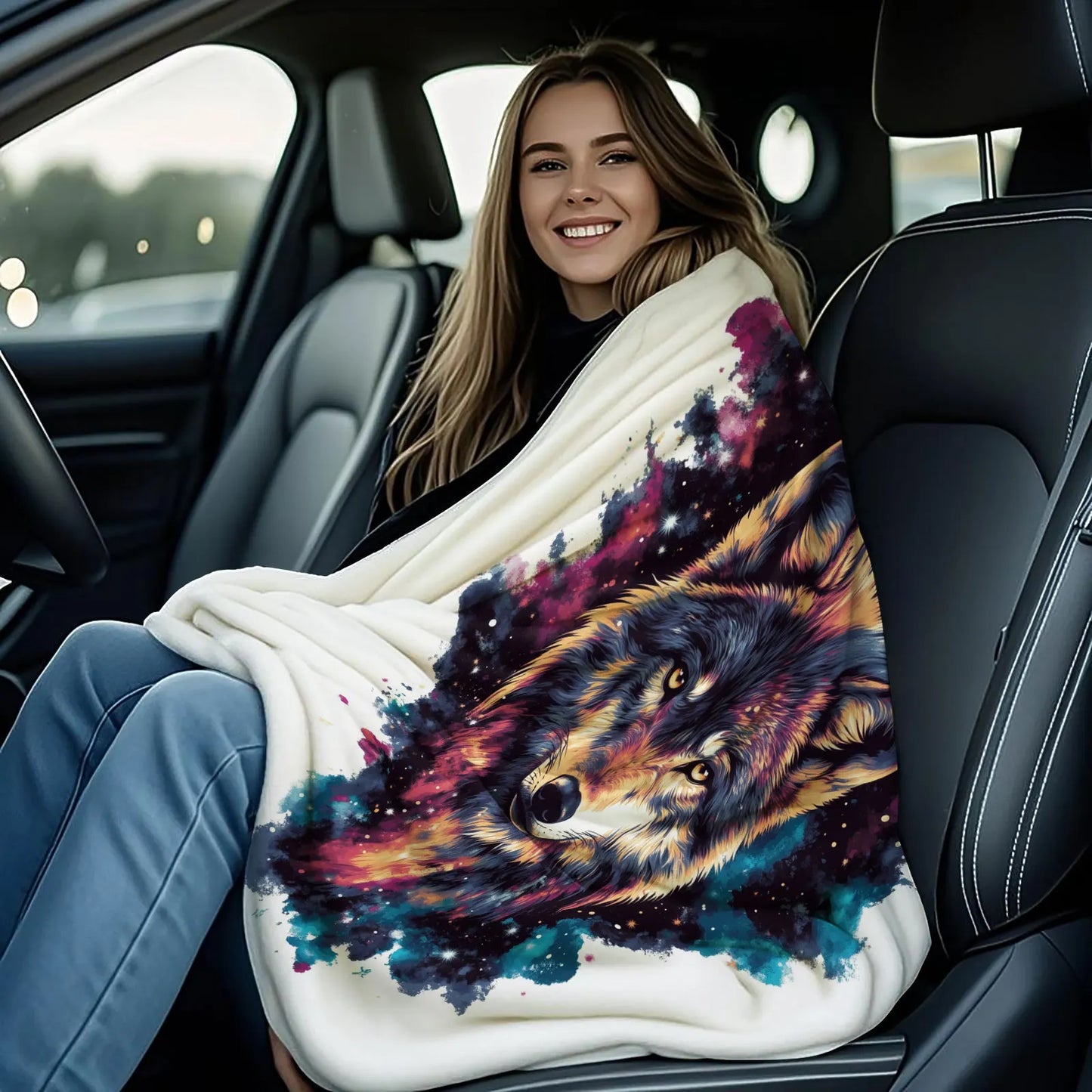 Cosmic Wolf Flannel Blanket - Polyester Coral Fleece Throw