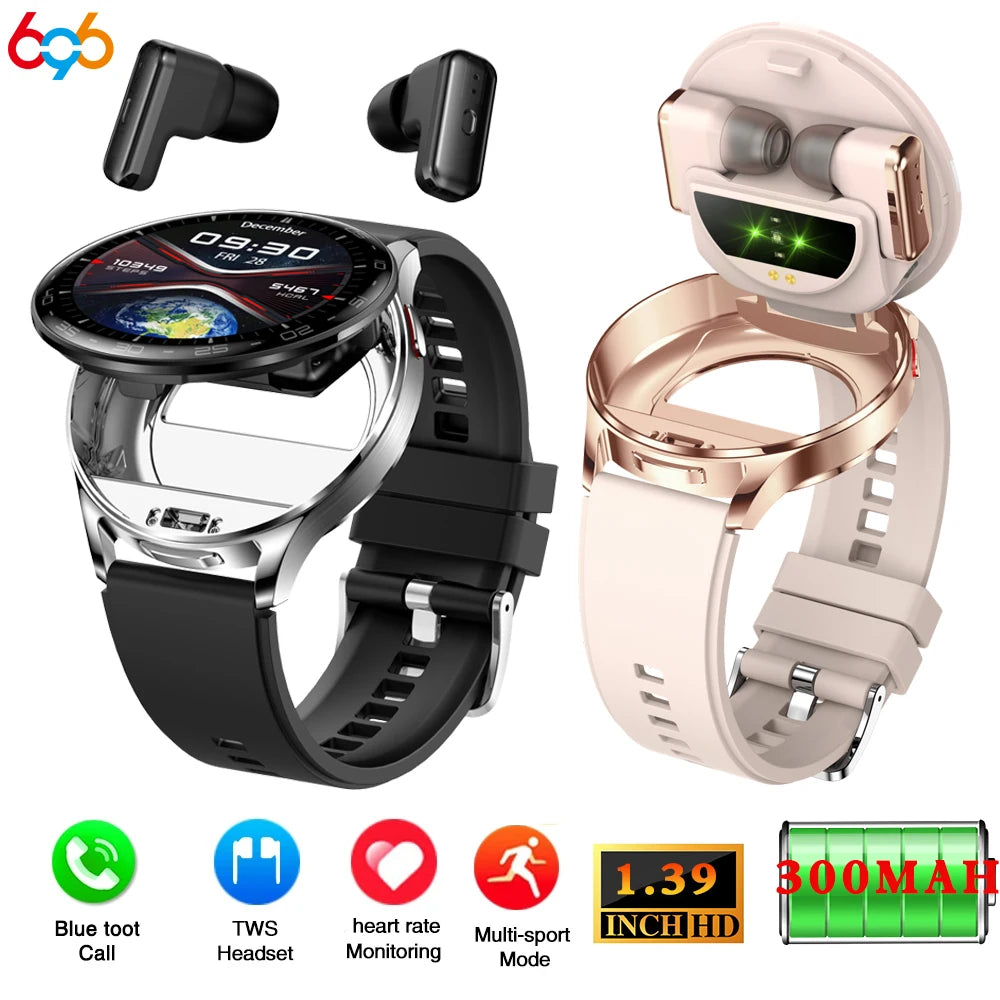 2-in-1 Smartwatch with TWS Earbuds - 1.39" IPS, Heart Rate, IP67, Bluetooth 5.0, 300mAh