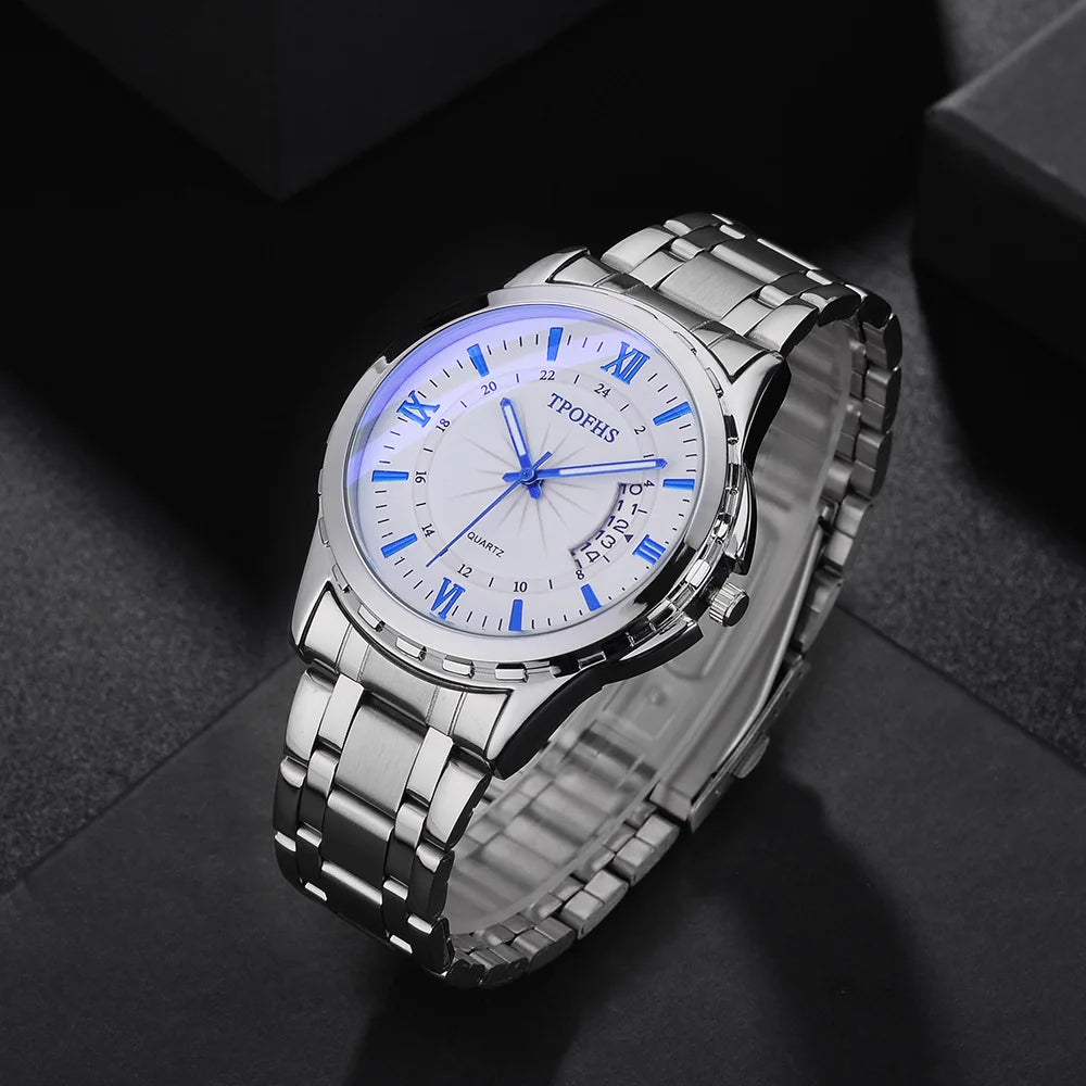 Men's Waterproof Quartz Watch - Blue Light Calendar Display