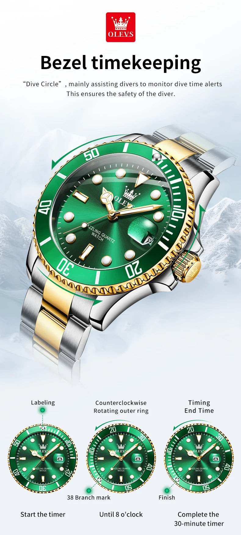 OLEVS 5885 Men's Watch - Original Brand, Waterproof, Stainless Steel, Automatic Date, Gifts