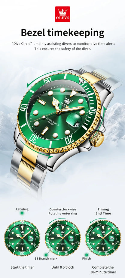 OLEVS 5885 Men's Watch - Original Brand, Waterproof, Stainless Steel, Automatic Date, Gifts