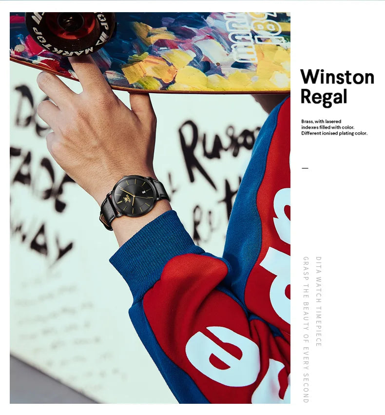 OLEVS 5869 Men's Watch - Ultra Thin 6.5mm, Minimalist, Leather Strap, Waterproof, Auto Date