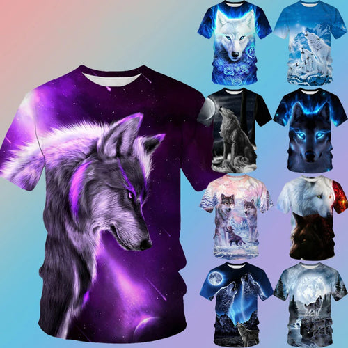 3D Wolf Printed T-Shirt - Polyester Spandex Short Sleeve Graphic Tee