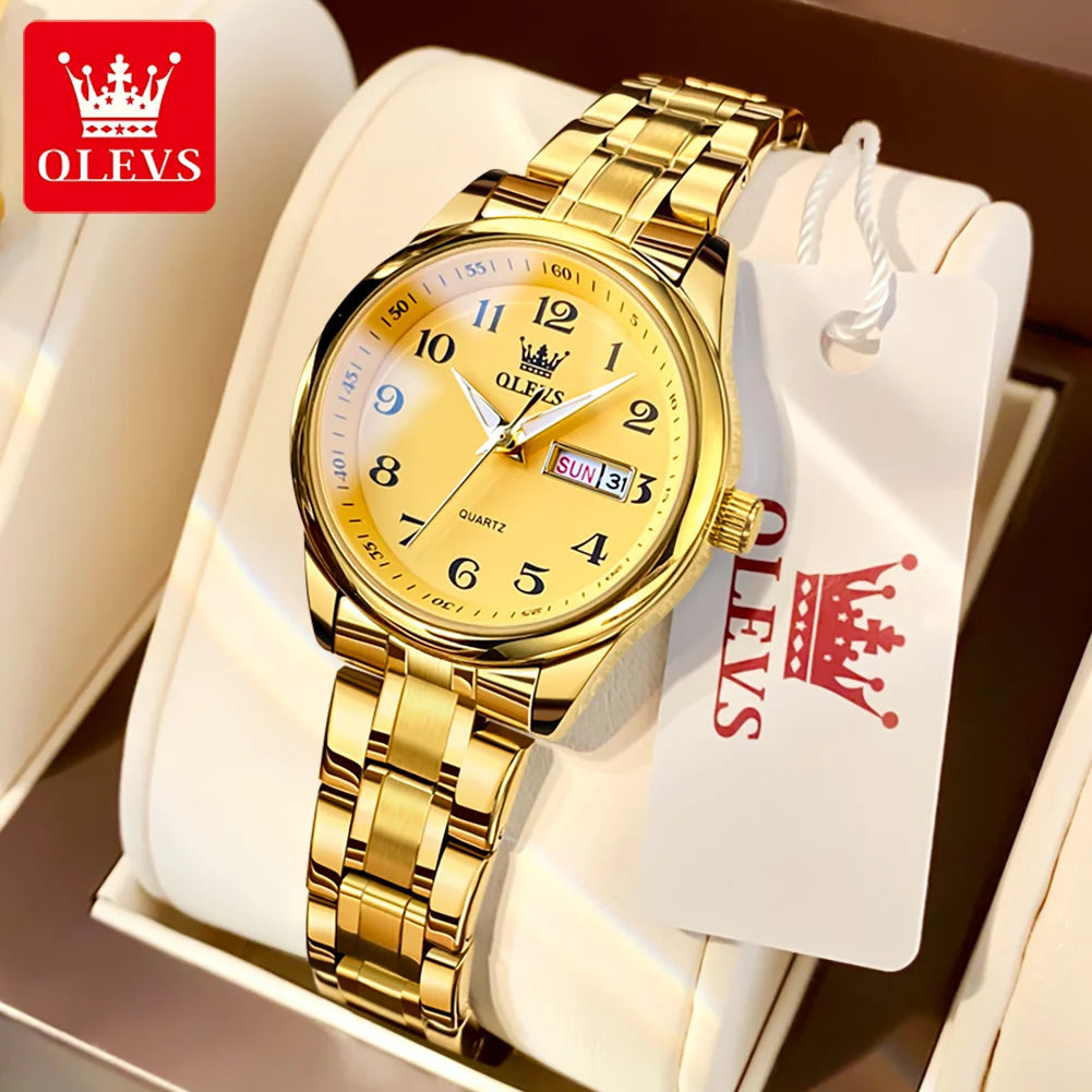 OLEVS 5567 Women's Watch - Fashion, Waterproof, Luminous, Stainless Steel Gold, Luxury Elegant