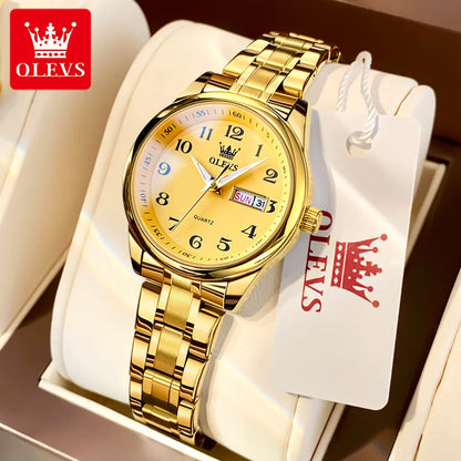 OLEVS 5567 Women's Quartz Watch - Gold, Waterproof, Luminous, Stainless Steel
