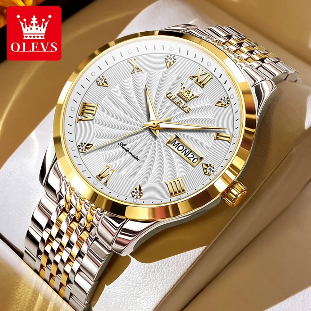 OLEVS 6630 Men's Watch - Automatic Mechanical, Threaded Dial, Waterproof, Stainless Steel, Luxury