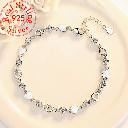 925 Sterling Silver Heart Necklace & Bracelet Set - Blue Crystal