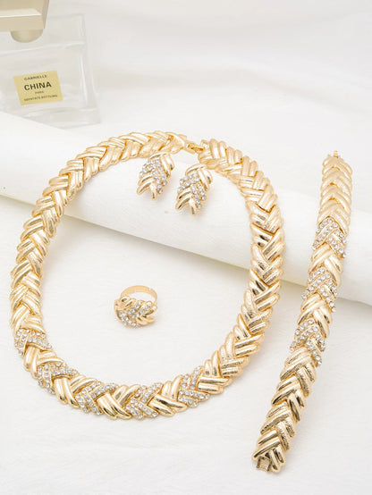 Bridal Jewelry Set - 18K Gold Plated Necklace, Earrings, Bracelet & Ring