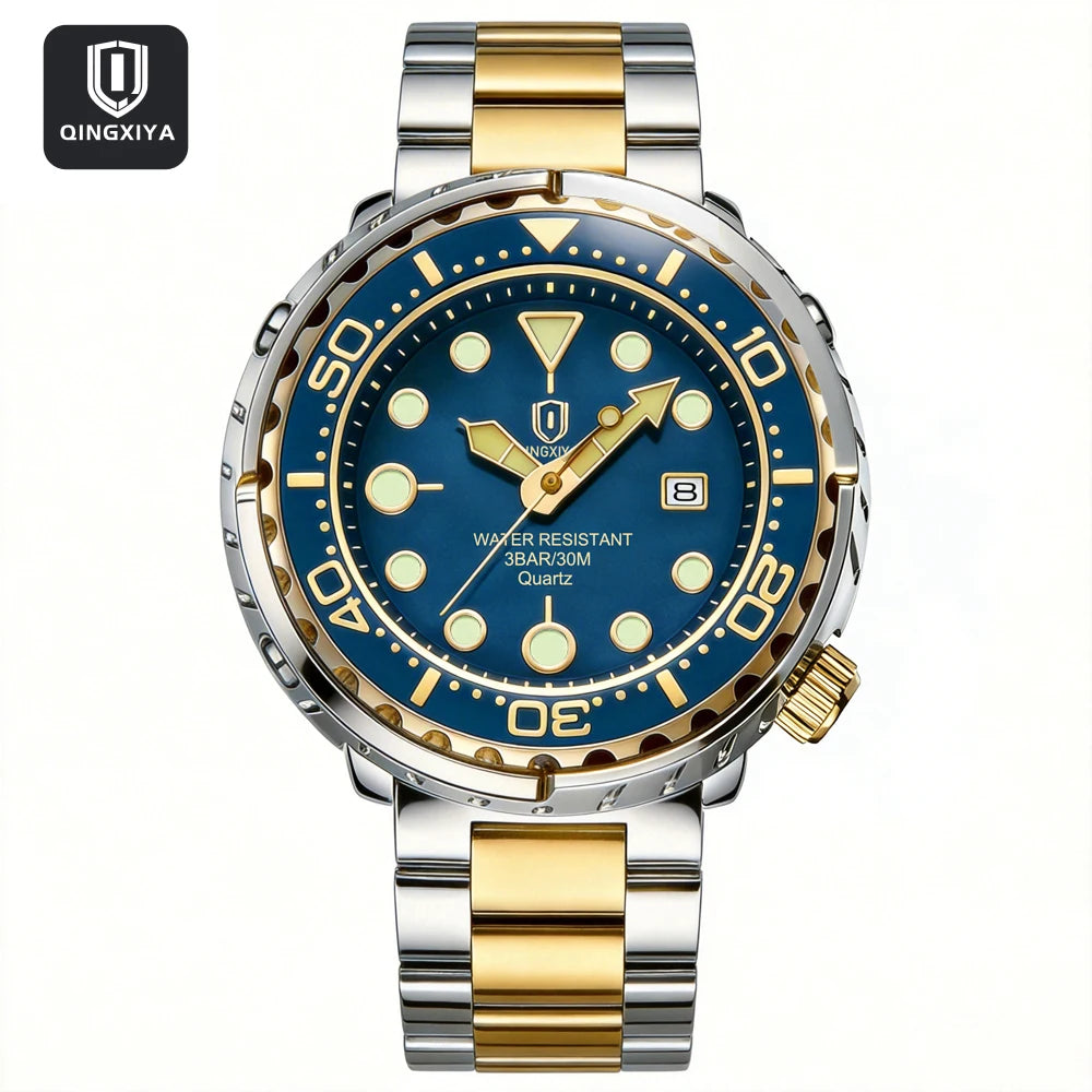 QINGXIYA Men’s Quartz Watch with Luminous Hands and Calendar