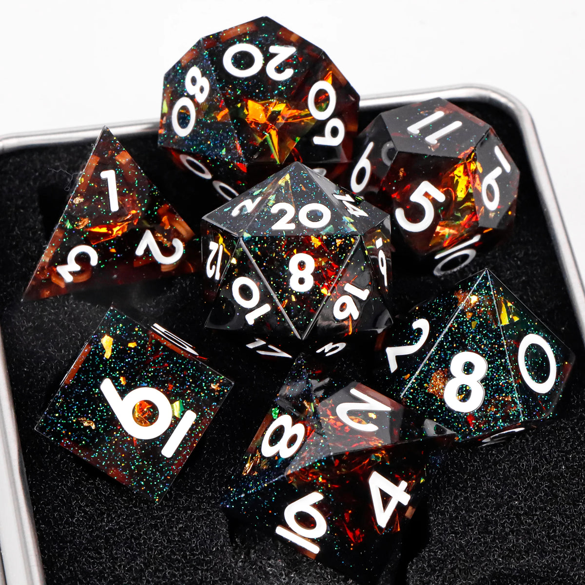 7-Piece Sharp-Edge Resin RPG Dice Set with Liquid-Core Options
