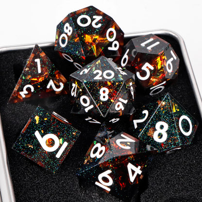 7-Piece Sharp-Edge Resin RPG Dice Set with Liquid-Core Options