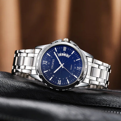 Men's Waterproof Quartz Watch - Blue Light Calendar Display