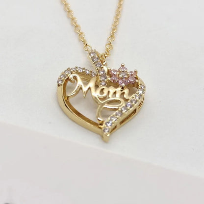 Mom Heart Necklace - Gold Plated with Cubic Zirconia