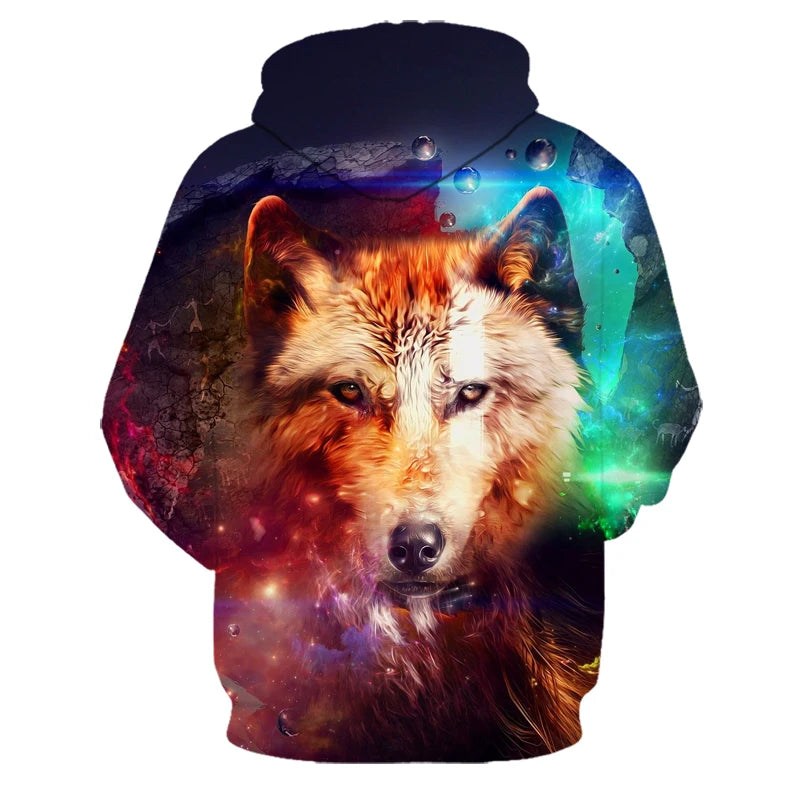 Wolf 3D Print Hoodie - Polyester O-Neck Oversized Streetwear