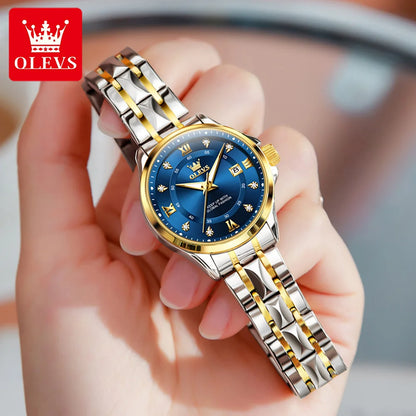 OLEVS 2906 Couple Watch - Roman Scale, Diamond Dial, Rhombus Strap, Waterproof