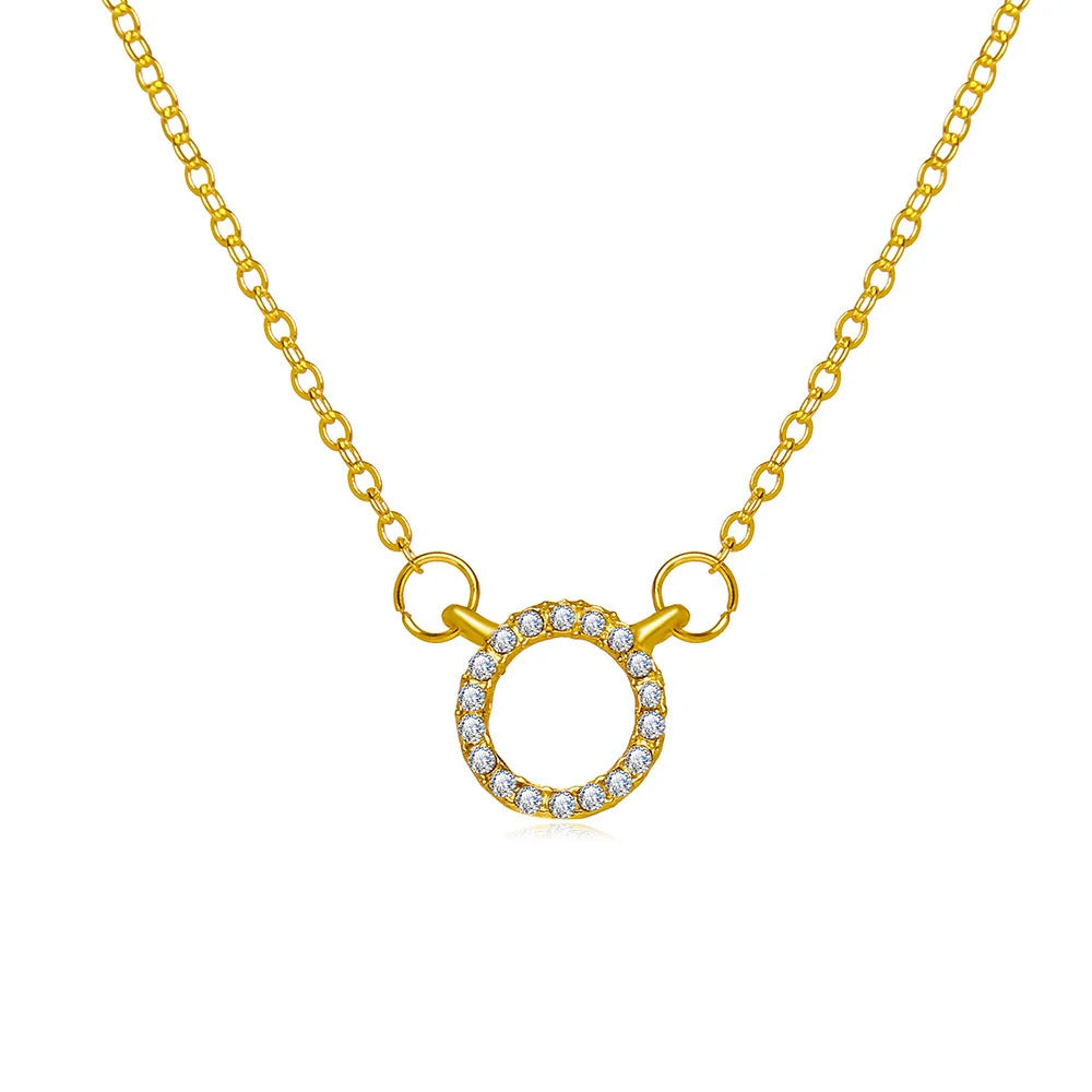 Crystal Circle Pendant Necklace - Gold Elegant Design