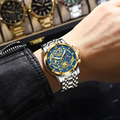 POEDAGAR Men’s Stainless Steel Quartz Chronograph Watch, Model 984