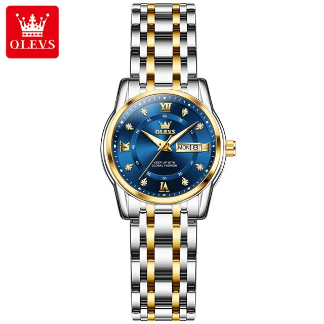 OLEVS 5513 Couple Watch - Stainless Steel, Waterproof, Luxury Gold Diamond, Lover's Pair