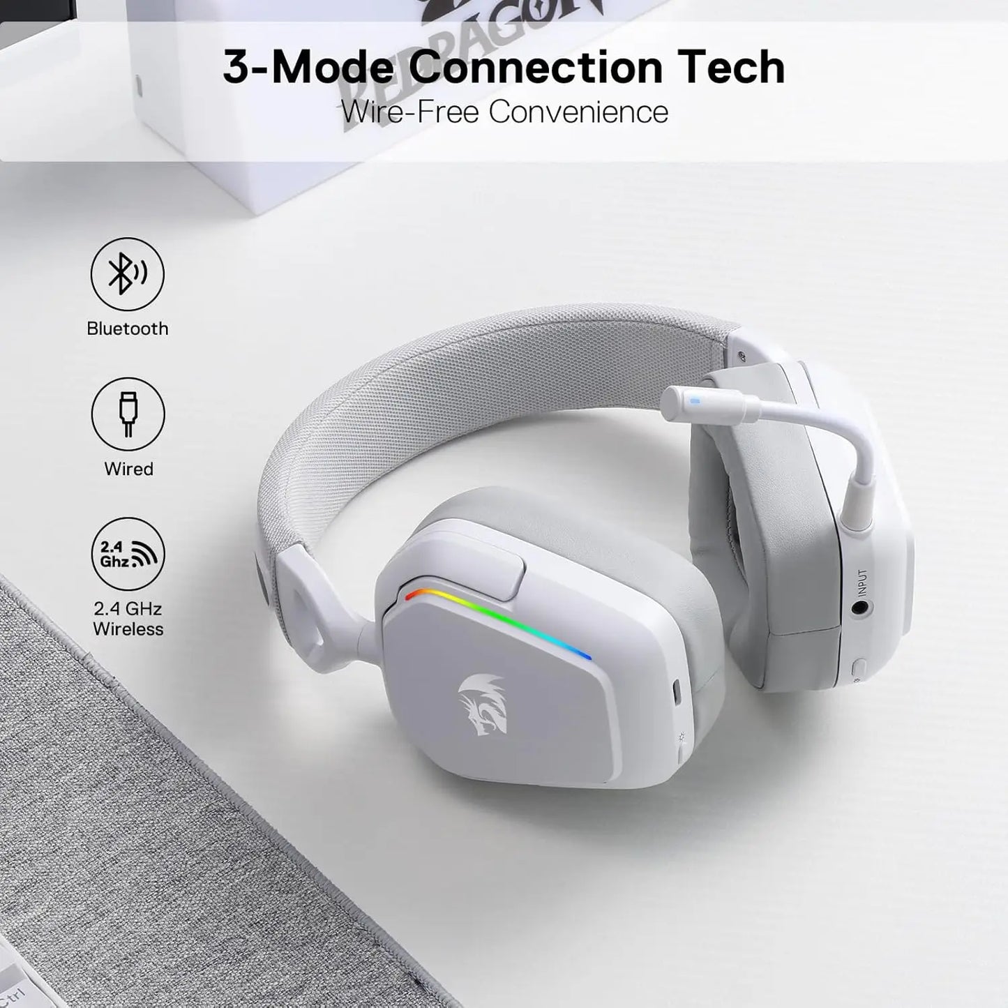 Redragon H868 Wireless RGB Gaming Headset - 7.1 Surround, 3-Mode Connection