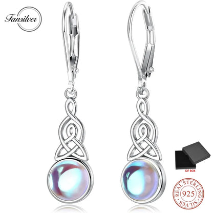 Moonstone Drop Earrings – 925 Sterling Silver, Vintage Style