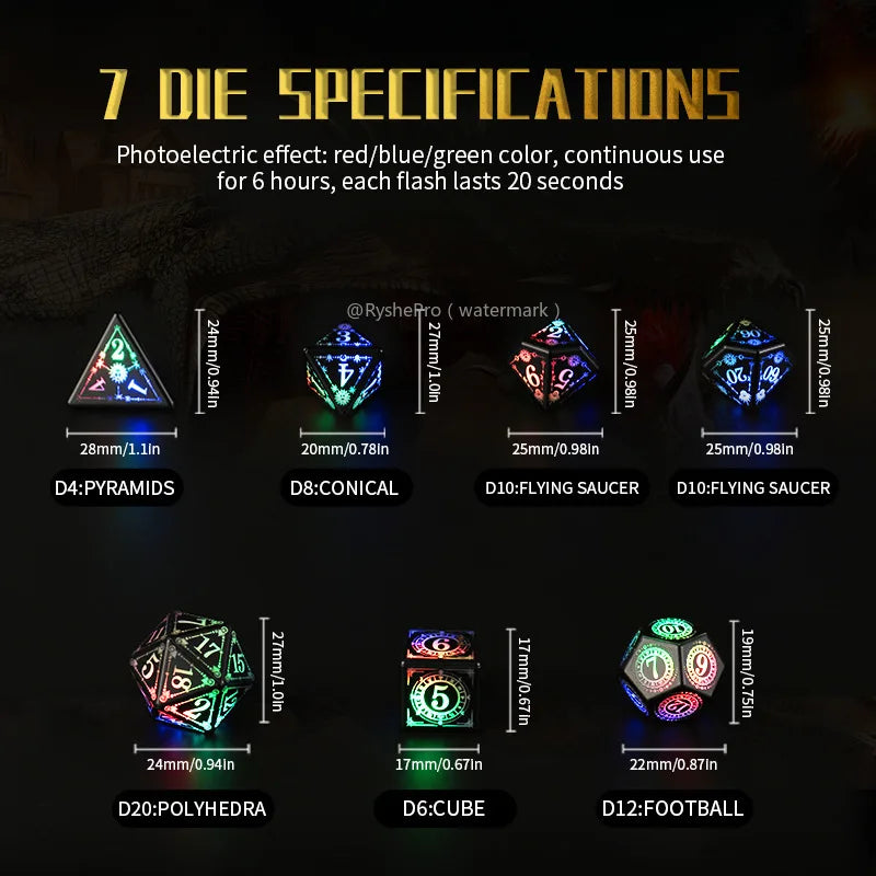 LED Dice Set - Light-Up D&D Polyhedral Dice