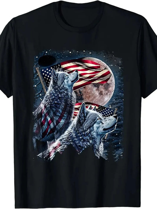 Wolf Night Print Men's Graphic T-Shirt - Cotton, Breathable, Casual, S-XXXL