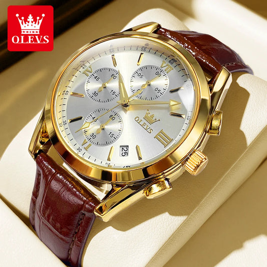 OLEVS 2872 Men’s Chronograph Quartz Watch with Leather Strap