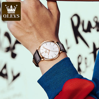 OLEVS 5869 Men's Watch - Ultra Thin 6.5mm, Minimalist, Leather Strap, Waterproof, Auto Date