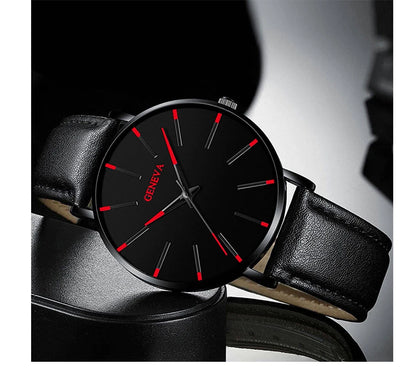 DIJANES Men's Quartz Watch & PU Leather Bracelet Set - Numberless Dial, Buckle, Fashion Casual