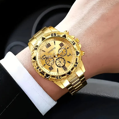 2-Piece Men’s Quartz Watch Set with Stainless-Style Fashion Design