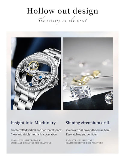 OLEVS 6699 Automatic Mechanical Watch - Transparent 40mm Big Dial, Bracelet Set, Luxury