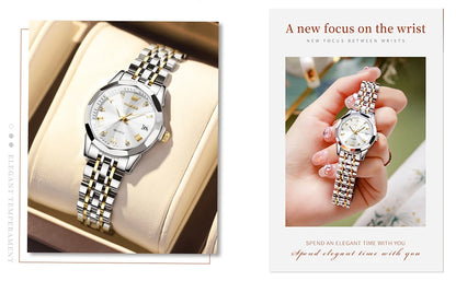OLEVS 9931 Women's Watch - Stainless Steel, Dual Calendar, Luxury, Waterproof, Jewelry Set