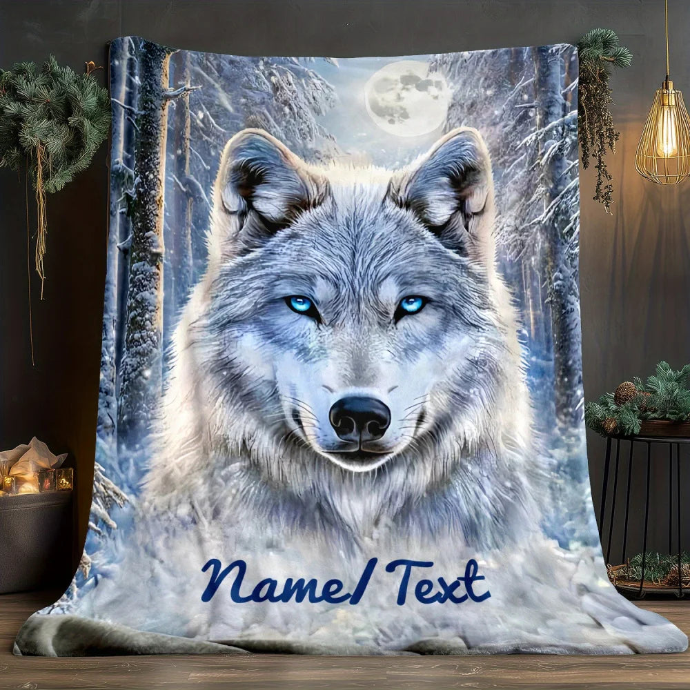 Custom Name Arctic Wolf Fleece Blanket - Polyester Coral Fleece