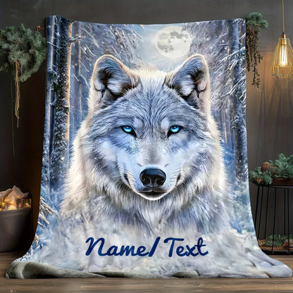 Custom Name Arctic Wolf Fleece Blanket - Polyester Coral Fleece