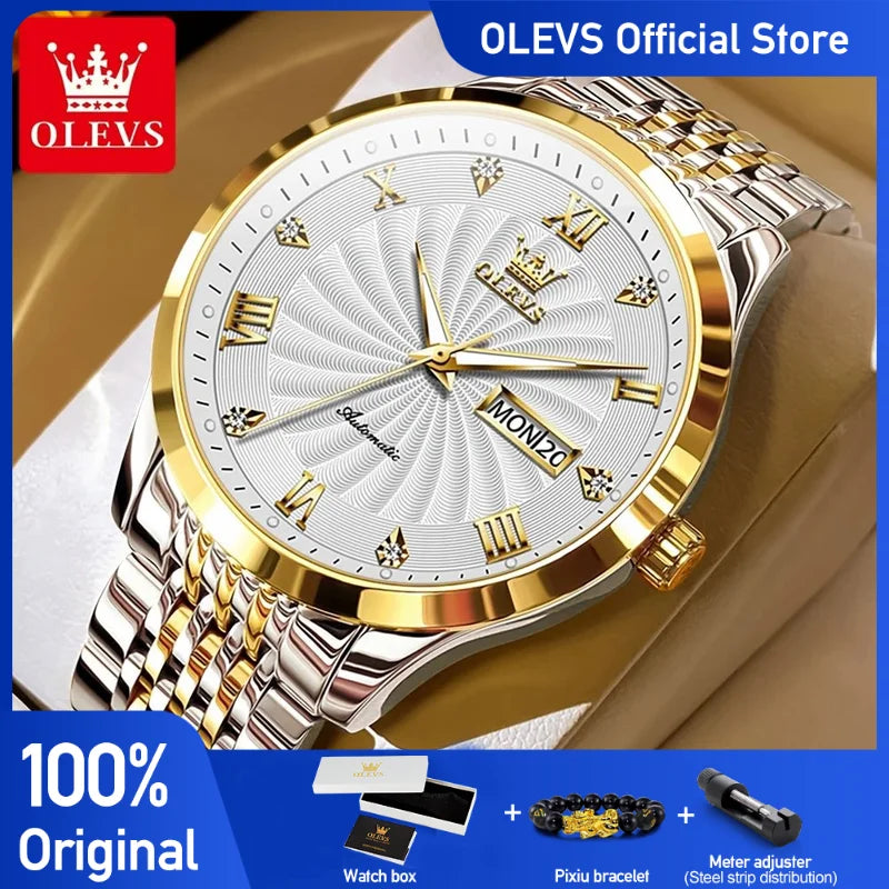 OLEVS 6630 Men's Watch - Automatic Mechanical, Threaded Dial, Waterproof, Stainless Steel, Luxury