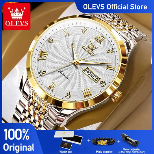 OLEVS 6630 Men's Watch - Automatic Mechanical, Threaded Dial, Waterproof, Stainless Steel, Luxury