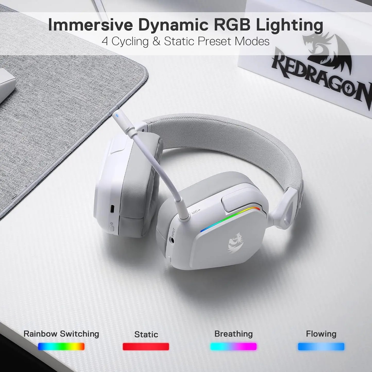 Redragon H868 Wireless RGB Gaming Headset - 7.1 Surround, 3-Mode Connection