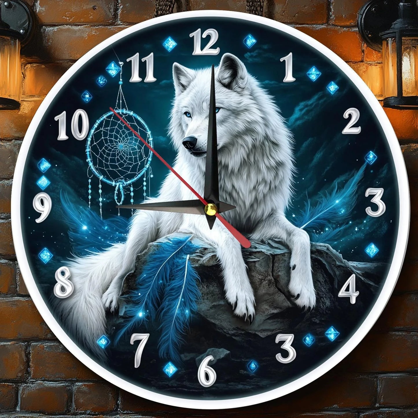 Wolf Dreamcatcher Wooden Wall Clock – Silent Quartz