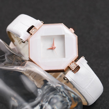 Women's 2pcs Leather Band Quartz Watch & Pearls Bracelet Set - Numberless Dial, 30mm, No Box