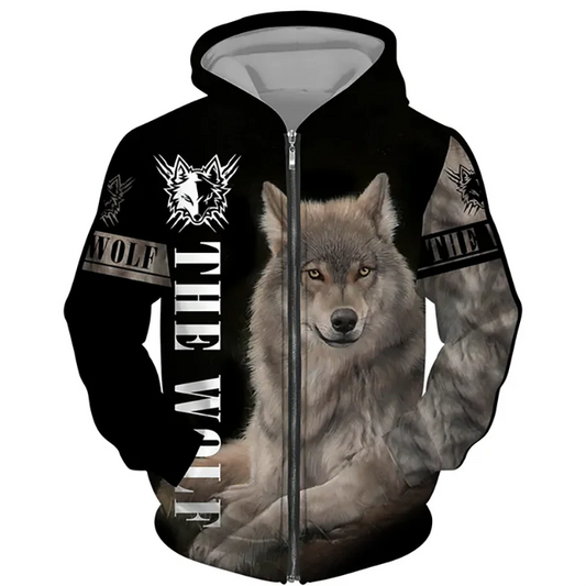Wolf 3D Print Hoodie - Oversized Zipper Sweatshirt Streetwear