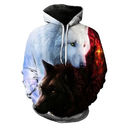 Wolf 3D Print Hoodie - Polyester O-Neck Oversized Streetwear