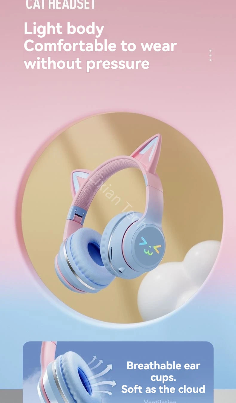 RGB Cat Ear Bluetooth Earphones 5.3 - Wireless Gaming Headset