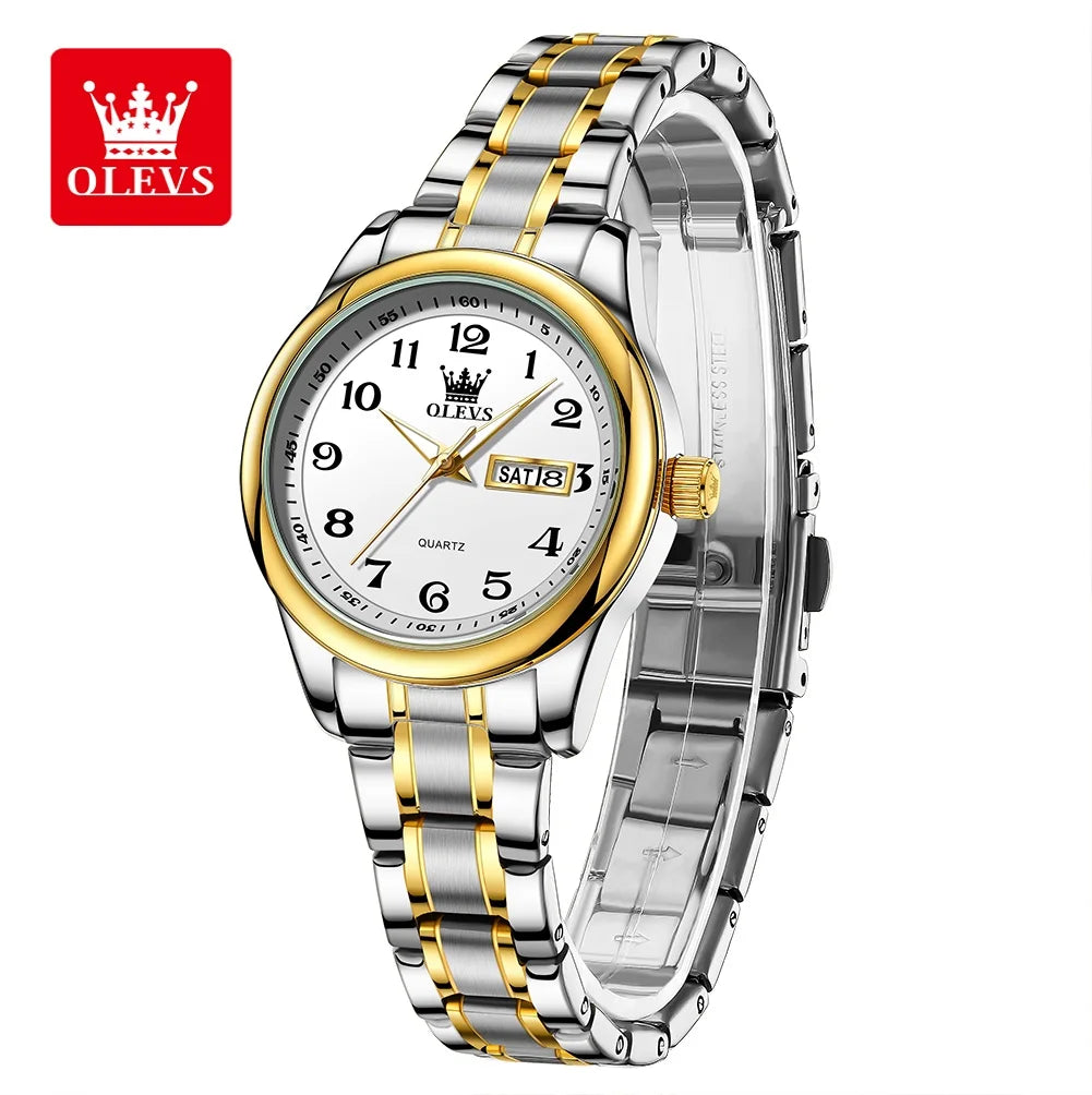 OLEVS Women’s Stainless Steel Quartz Watch with Date and Week Display