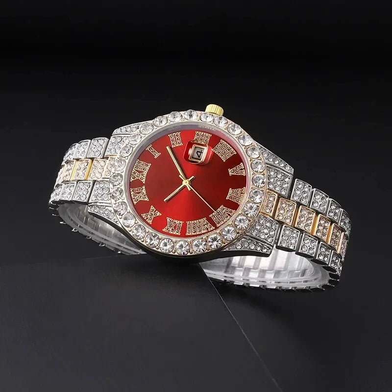 TVK Unisex Rhinestone Quartz Watch - Roman Numeral, Stainless Steel, Auto Date, Shock Resistant