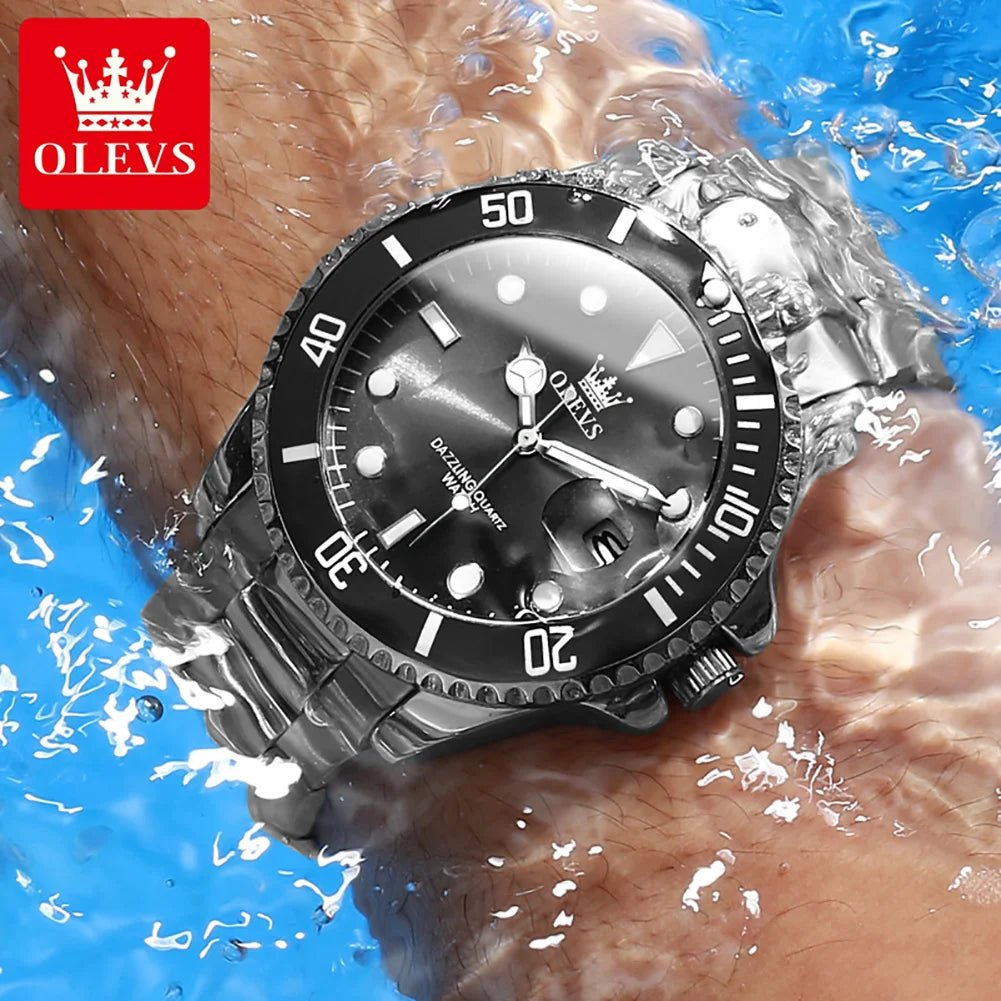 OLEVS 5885 Men's Watch - Luxury, One-Way Rotating Outer Ring, Auto Date, Waterproof, Quartz