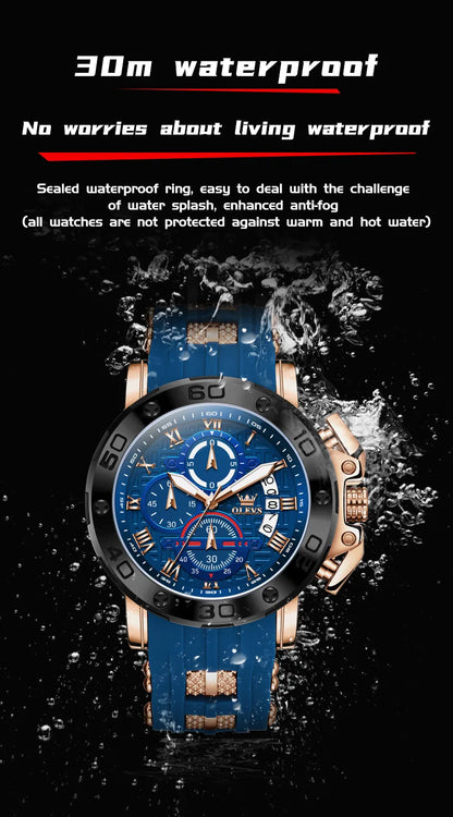 OLEVS 9986 Men's Watch - 51mm Large Dial, Silicone Strap, Waterproof, Chronograph, Luminous