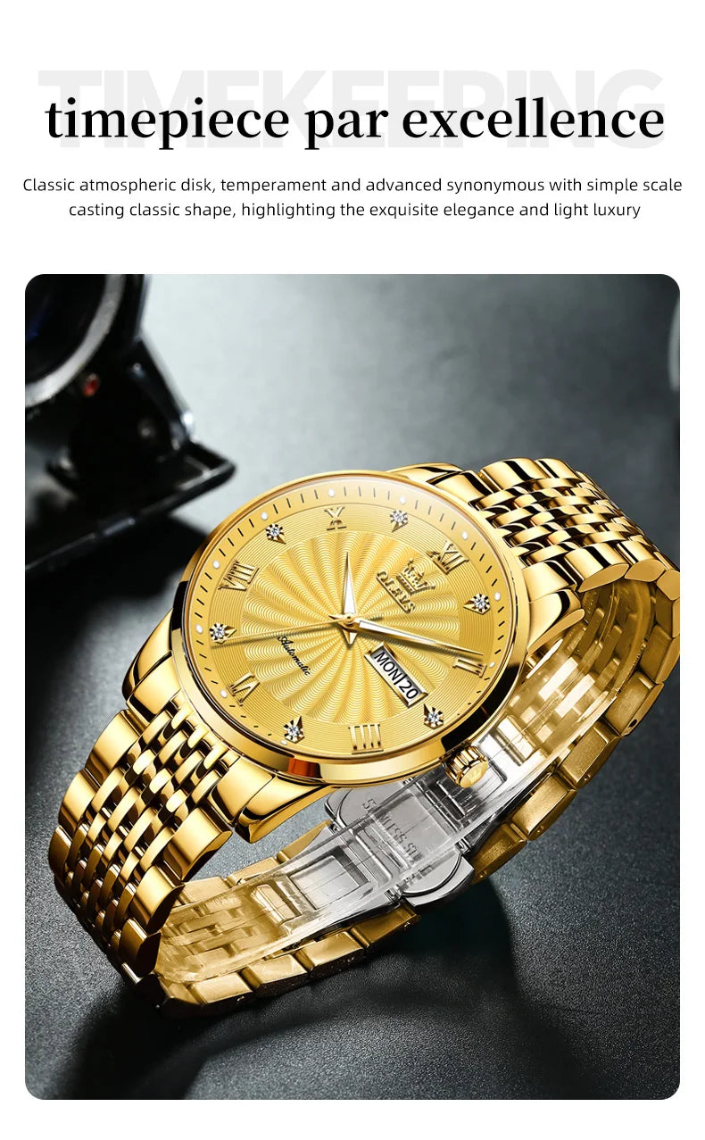 OLEVS 6630 Men's Watch - Automatic Mechanical, Threaded Dial, Waterproof, Stainless Steel, Luxury