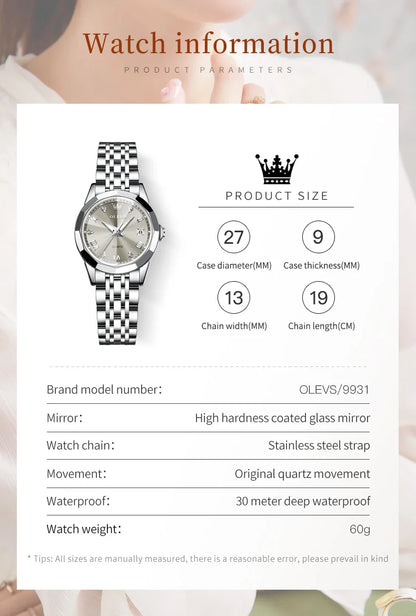 OLEVS 9931L Elegant Fashion Watch - Luxury, Waterproof, Stainless Steel, Luminous Date