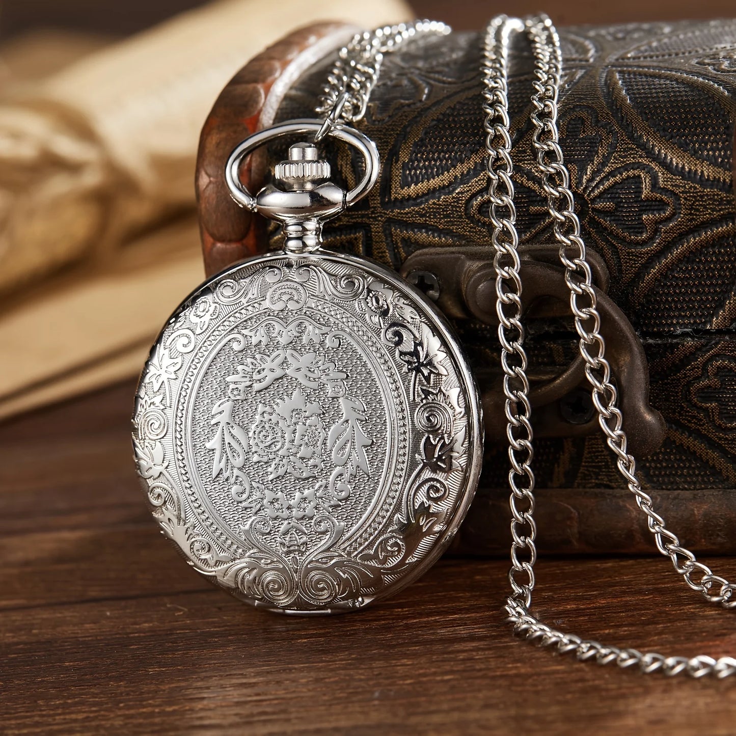 Retro Carved Pocket Watch - Flip Cover Necklace Gift
