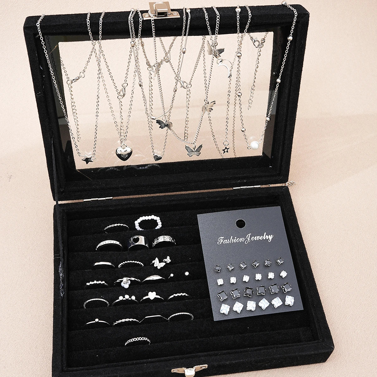 51-Piece Silver Jewelry Set - Butterfly & Heart Design